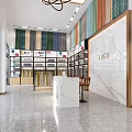 Modern Fabric Curtain Specialty Store With Marble Counter Shelves And Bright Interior