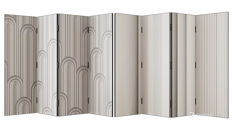 Modern Folding Screen With Geometric Arc Patterns For Interior Decor 3d model