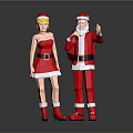 Game and Movie Characters in Christmas Costumes Female Santa Dress and Male Gesturing