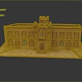 Cartoon Castle Model Featuring Brown Exterior Central Tower Arched Windows And Symmetrical Structure