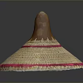 Woven Straw Hat With Brown Top And Pink Decorative Trim Design