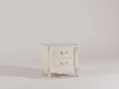 Elegant White Bedside Table With Two Drawers And Decorative Design Details 3d model