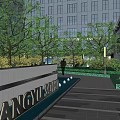 Urban Landscape Design with Modern High Rise Buildings and Green Trees Along Road