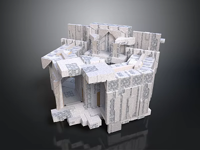 Modern Intricate Geometric Building Structure With Stacked Modular White Blocks Design 3d model