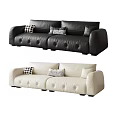 Modern Tufted Leather Sectional Sofas in Black and White with Decorative Pillows 3d model