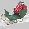 Green Sleigh With Red Polka Dot Cushion Green Bow And Golden Runners On Snow Tracks