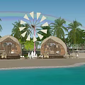 Beachfront Dome Shaped Bungalows With Windmill Palm Trees And Rainbow View