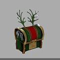 Christmas Themed Decorative Storage Box With Green Red Design And Antler Accents
