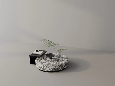 Modern Sofa Coffee Table Combination With Marble Top And Green Plant Decoration 3d model