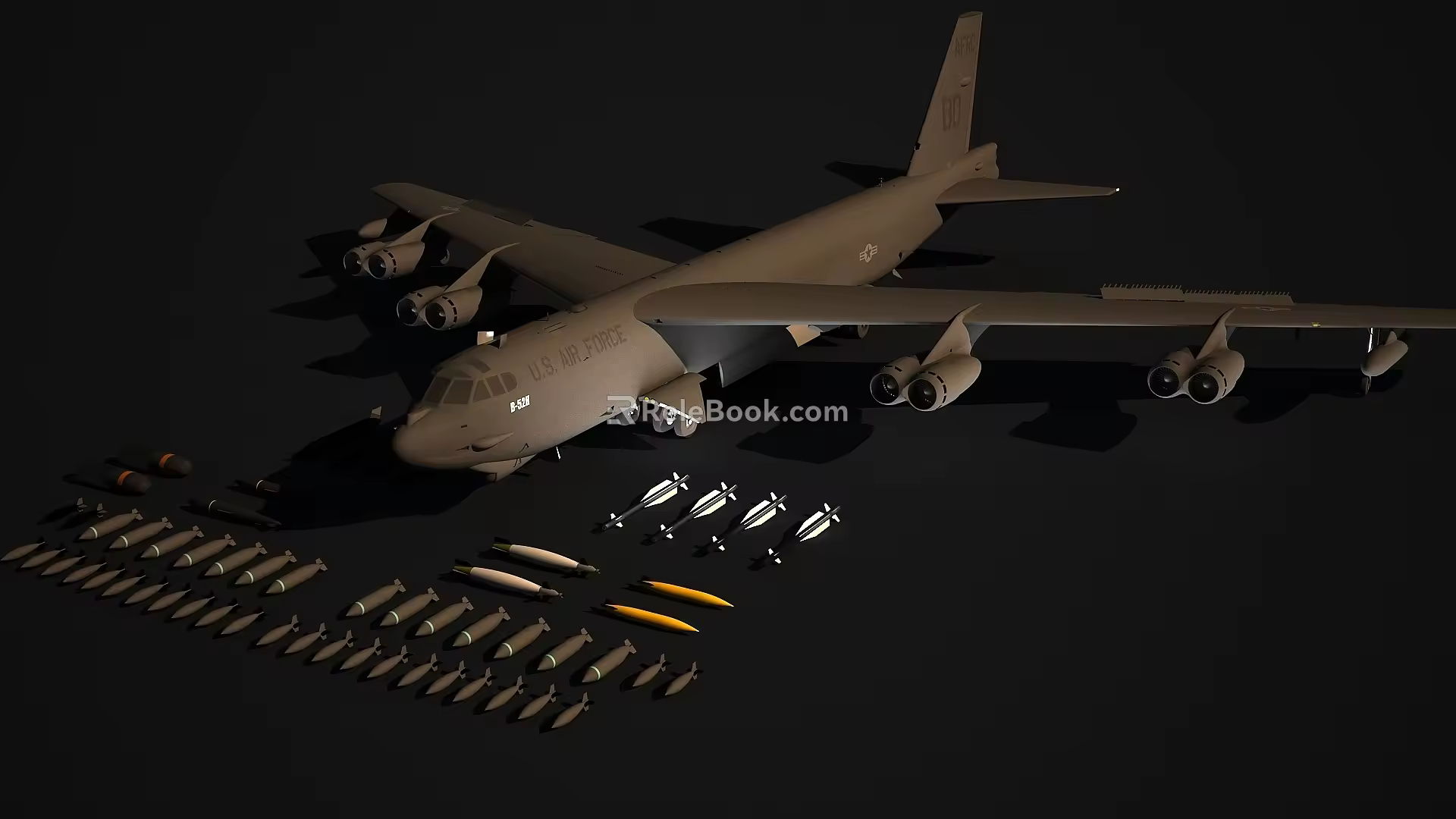 B52 Bomber B52H Stratosphere Fortress Long Range Strategic Bomber with Multiple Bombs 3d model