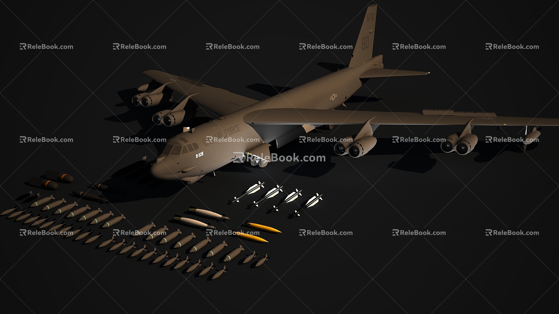 B52 Bomber B52H Stratosphere Fortress Long Range Strategic Bomber with Multiple Bombs 3d model