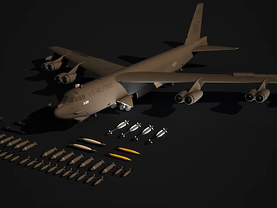 Modern Military Fighter Jet Display With Surrounding Missiles And Bombs Equipment 3d model