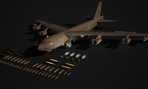 B52 Bomber B52H Stratosphere Fortress Long Range Strategic Bomber with Multiple Bombs 3d model