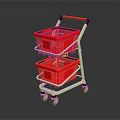 Red Two Tiered Shopping Cart With Red Baskets Black Handle And Wheels