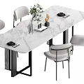Modern Dining Table Set with Marble Tabletop White Chairs Decorative Plants and Tableware 3d model