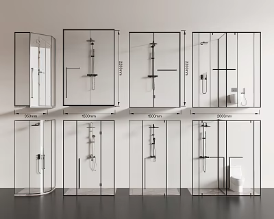 Modern Shower System Designs With Multiple Styles And Configurations In Glass Enclosures 3d model