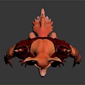 Man In Red Armor With Fox Head Standing Against Gray Background