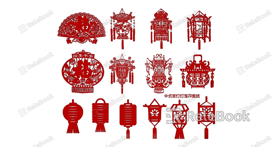 Chinese palace lantern 2D paper-cut model