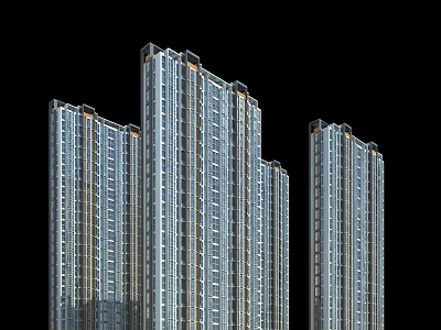 Modern High Rise Residential Building With Glass Curtain Walls And Lighting 3d model