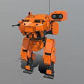Orange Mechanical Robot Character With Detailed Leg Structure And Weapon System 3d model