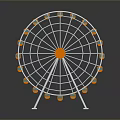 Modern Ferris Wheel Architecture With Orange Cabins And White Metal Frame