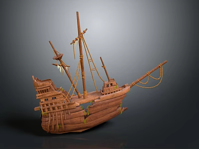 Wooden Sailing Ship Model with Ancient Design Masts Rigging and Detailed Cabins for Water Transportation 3d model