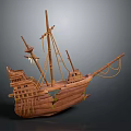 Wooden Sailing Ship Model with Ancient Design Masts Rigging and Detailed Cabins for Water Transportation