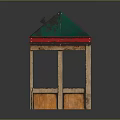 Small Open Wooden Kiosk Featuring Green Roof Red Trim Solar Panel and Orange Base