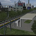 Industrial Factory Building With Pipe Conveyors Trees And Green Roof Structure Facility
