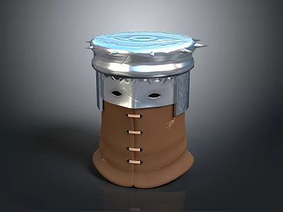 Cylindrical Decorative Component With Shiny Metallic Top And Textured Brown Leather Base 3d model
