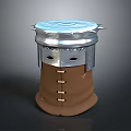 Cylindrical Decorative Component With Shiny Metallic Top And Textured Brown Leather Base