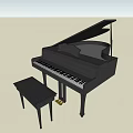 Elegant Black Grand Piano With Matching Wooden Stool Musical Instrument