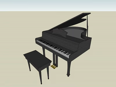 Elegant Black Grand Piano With Matching Wooden Stool Musical Instrument 3d model