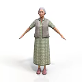 Elderly Woman with Gray Hair Wearing Green Patterned Dress Gray Vest Pink Shoes Arms Outstretched