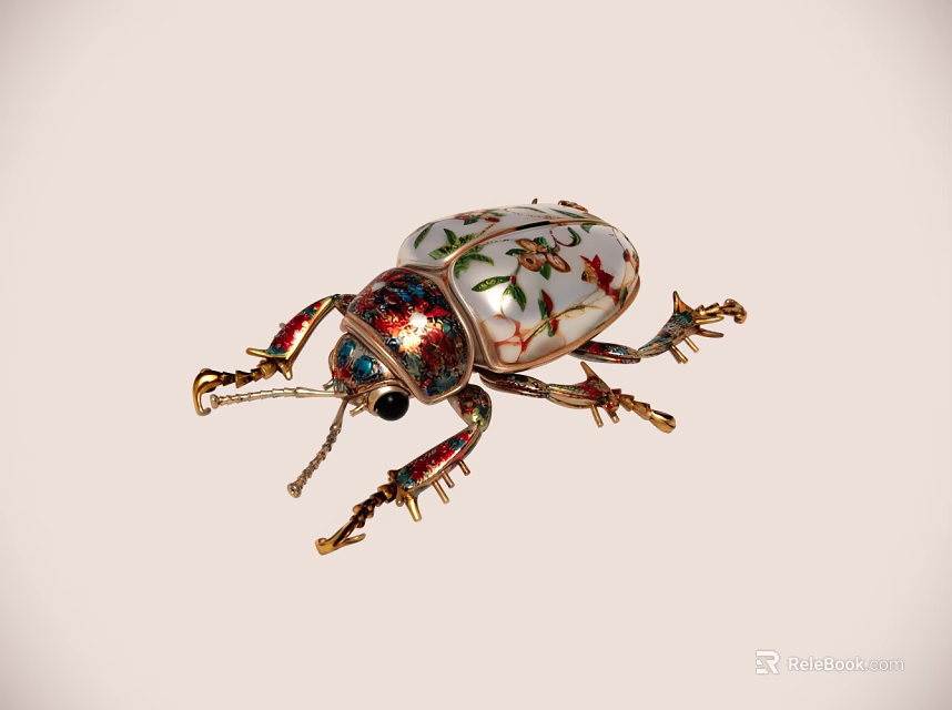 Decorative Beetle Figurine With Colorful Enamel Patterns Red Green Floral Designs And Golden Legs 3d model 