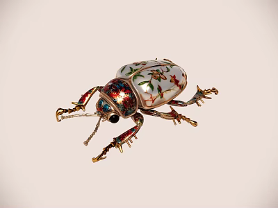 Decorative Beetle Figurine With Colorful Enamel Patterns Red Green Floral Designs And Golden Legs 3d model