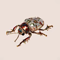 Decorative Beetle Figurine With Colorful Enamel Patterns Red Green Floral Designs And Golden Legs