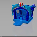 Colorful Blue Inflatable Castle with Dolphin Shapes Red and White Ball Castle Door and Step