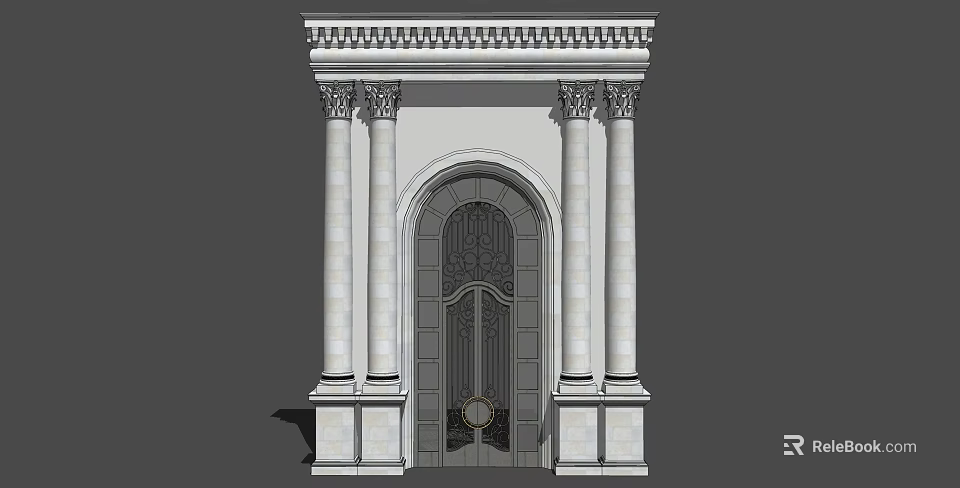 Classical Stone Architectural Component With Ornate Columns Archway And Carved Details 3d model 