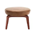 Round Brown Leather Stool With Wooden Legs And Comfortable Seat Design