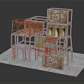 Architectural Building Model with Multi Level Structure Framework and Wall Details