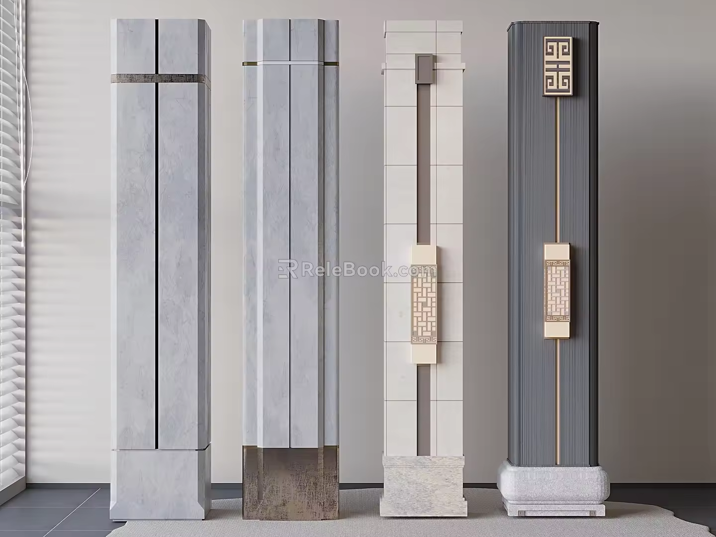 New Chinese Style Column Corner Column Square Column Villa Column 3d model