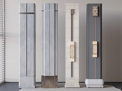 Decorative Columns With Stone And Wooden Accents In Modern Traditional Design Styles 3d model