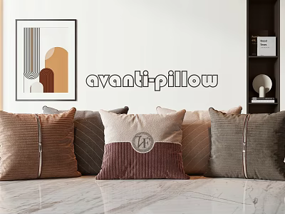 Elegant Avanti Velvet Pillows Brown Gray Beige With Logo And Stitching For Home Decor 3d model