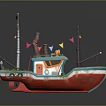 Colorful Cartoon Style Toy Boat With Red Flag Chimney And Lifebuoy Decorations