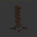 Wooden Block Stacking Tower Game with Fallen Pieces and Playful Design