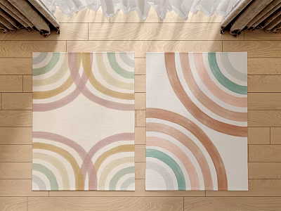 Square Rugs Featuring Soft Curved Lines In Beige Pink Green Brown Tones For Home Interior 3d model