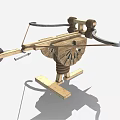 Ancient Wooden Siege Weapon With Wheels Launch Mechanism And Metal Parts Structure