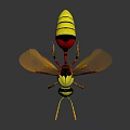 Vibrant Yellow and Red Wasp with Transparent Wings Standing on Dark Background