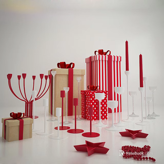 Elegant Decorative Ornament Set With Gift Boxes Candle Holders And Star Decor 3d model 